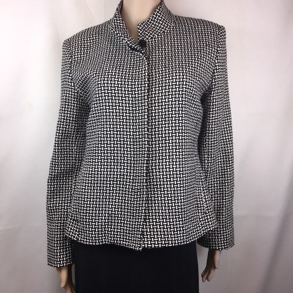 Doncaster Silk B&W Basketweave Fully Lined Jacket, Hidden Buttons, Pockets, Sz 6 - Picture 1 of 6